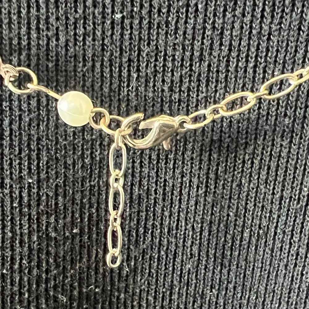 Long Silver tone necklace with Pearl and crystal accents